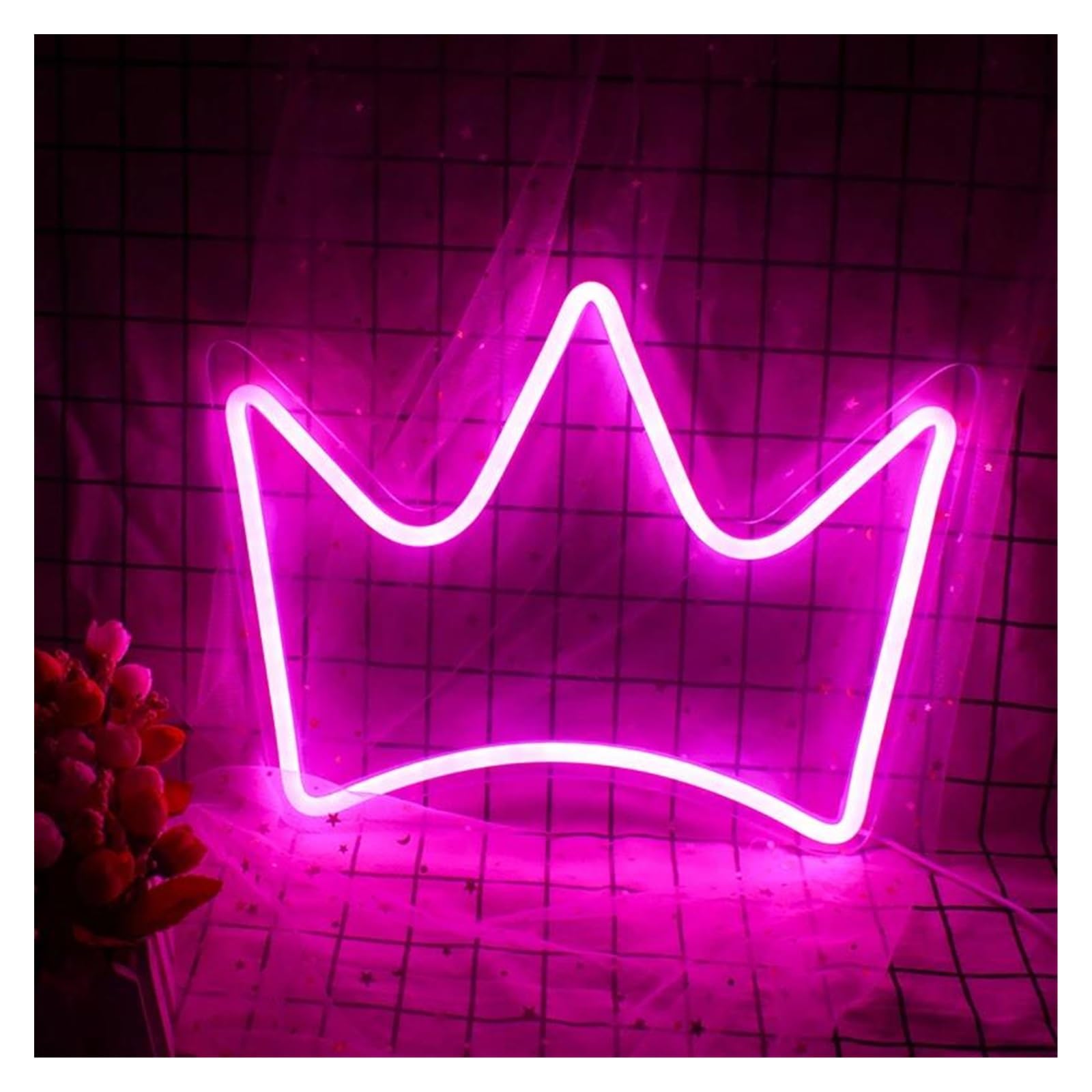 Luz de Diseño de Digital Letrero LED De Neón Con Diseño De Corona Y Reina, Alimentación USB Con Interruptor, Arte Colgante De Pared Rosa Para Bar Decoración Habitación Kawaii