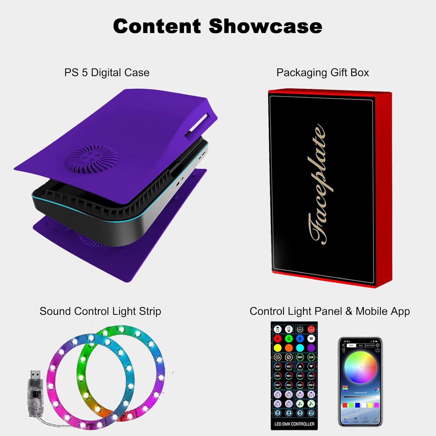 for PS5 Faceplates with Cooling Vents LED Lights, Megadream Cooling Cover Replacement Plates Shell Accessories Anti-Scratch Dustproof with RGB Lights Package for PlayStation 5 Disc Edition (Purple)