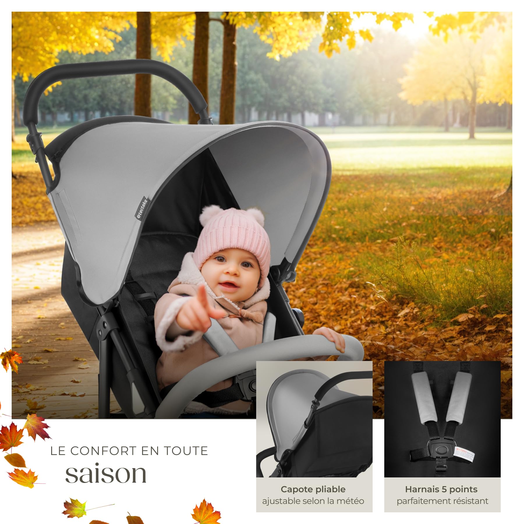 tectake® Poussette canne compacte 0-36 mois Pliable avec Espace de rangement, Dossier inclinable Poussette compacte & légère Poussette voyage Accessoires Bébé Nouveau né Enfant Baby stroller