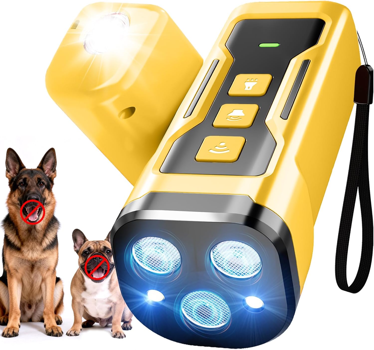 Dog Bark Deterrent Devices Anti Barking Device for Dogs Ultrasonic Bark Stopper Portable Dog Training Tool Indoor Outdoor Yellow
