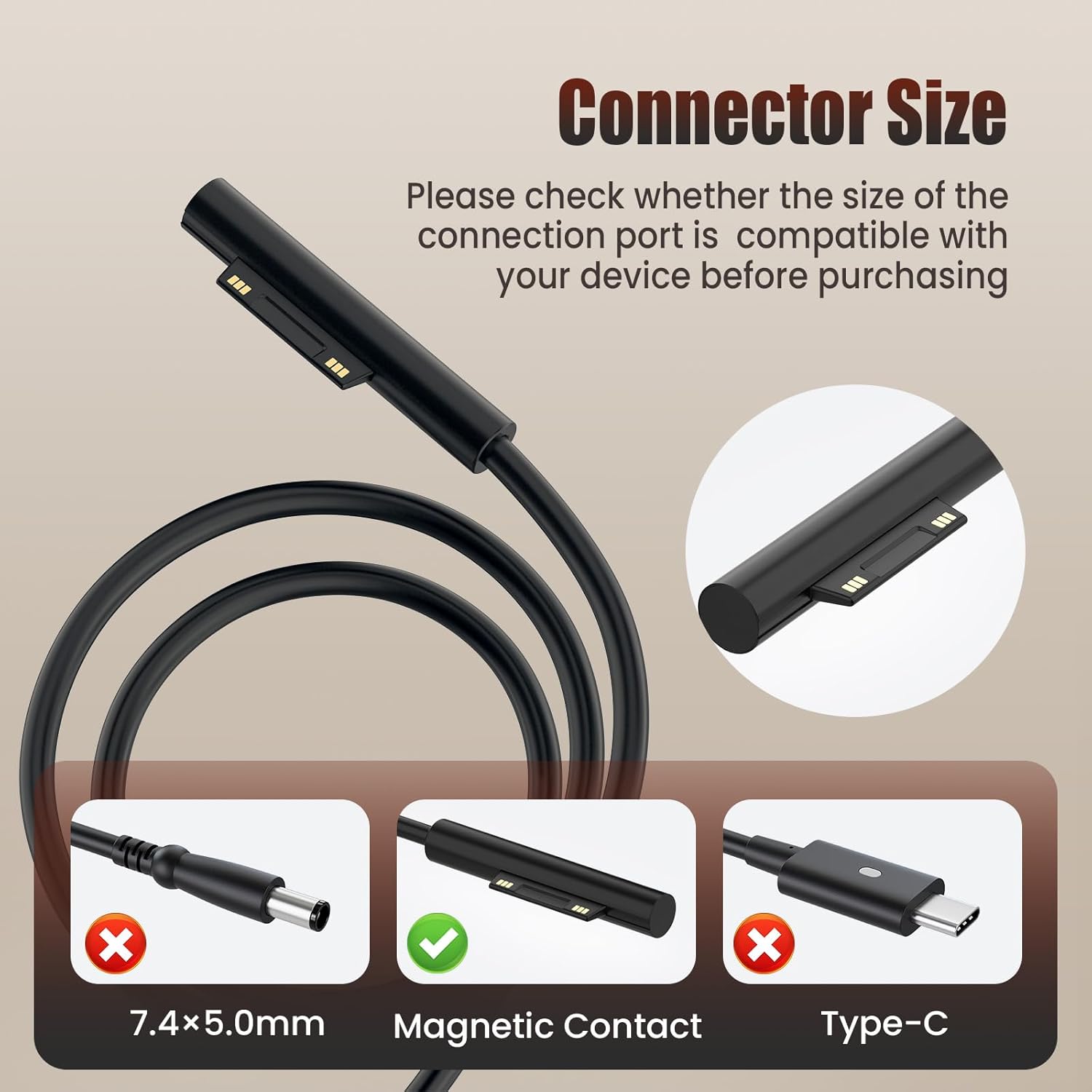 Surface Pro Charger 44W Compatible with Microsoft Surface Pro 7 6 5 4 3, Surface Laptop 3 2 1, Surface Go, Surface Book Power Adapter 15V 2.58A Magnetic Connector with USB Port, Replacement Charger