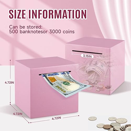 Miniatura 3 de Alcancía para adultos, alcancía de acero inoxidable, debe romperse para abrir, caja de ahorro de dinero (plata, 7.8 pulgadas)