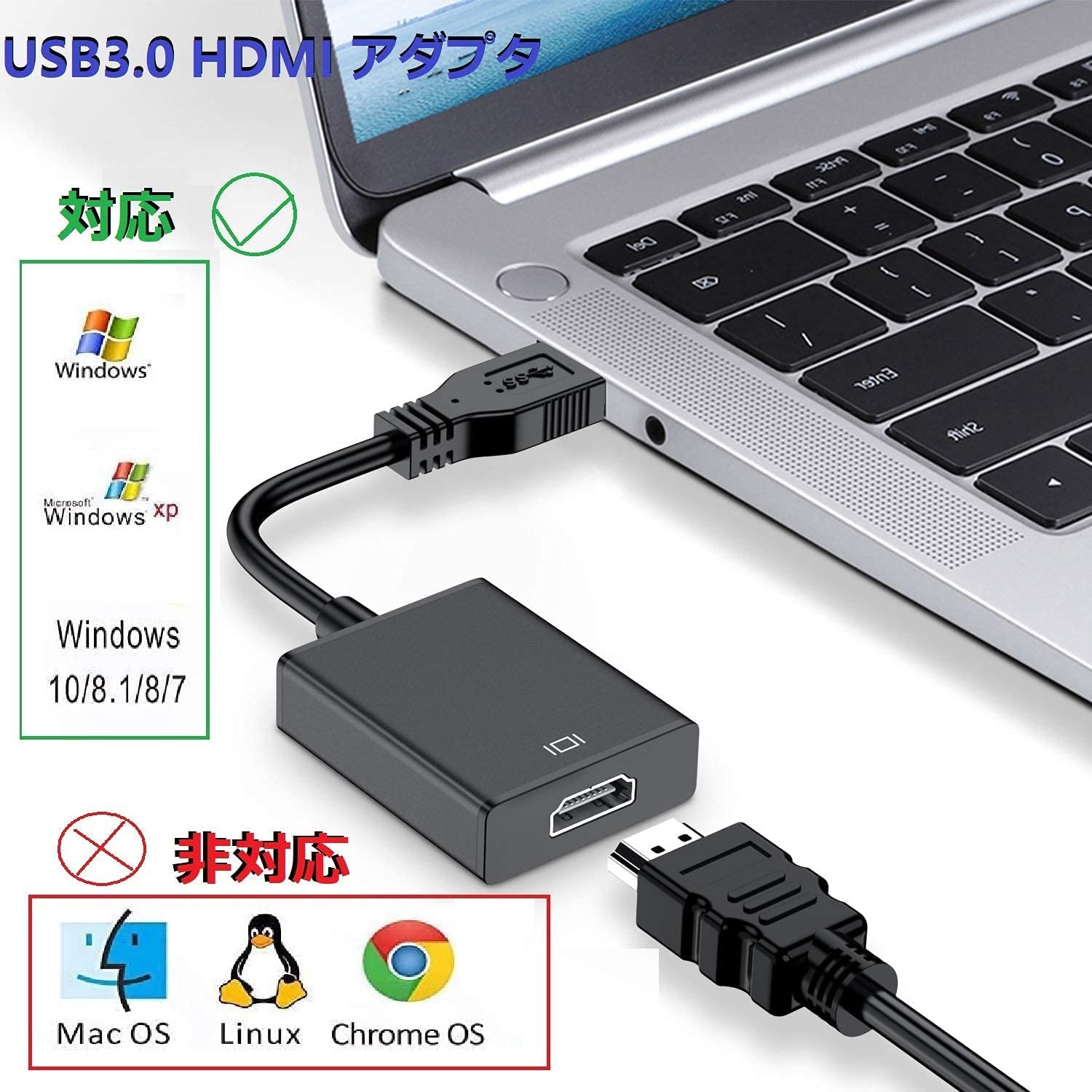 Amazon.co.jp: 【最新型】USB HDMI 変換アダプタ usbディスプレイアダプタ 5Gbps高速伝送 usb3.0 hdmi 変換  ケーブル 1080P対応 音声出力 ディスプレイアダプタ USB HDMI ケーブル usb3.0 hdmi Windows XP7810  11対応 安定出力 コンパクト 使用簡単 4種類のモード自由 ...
