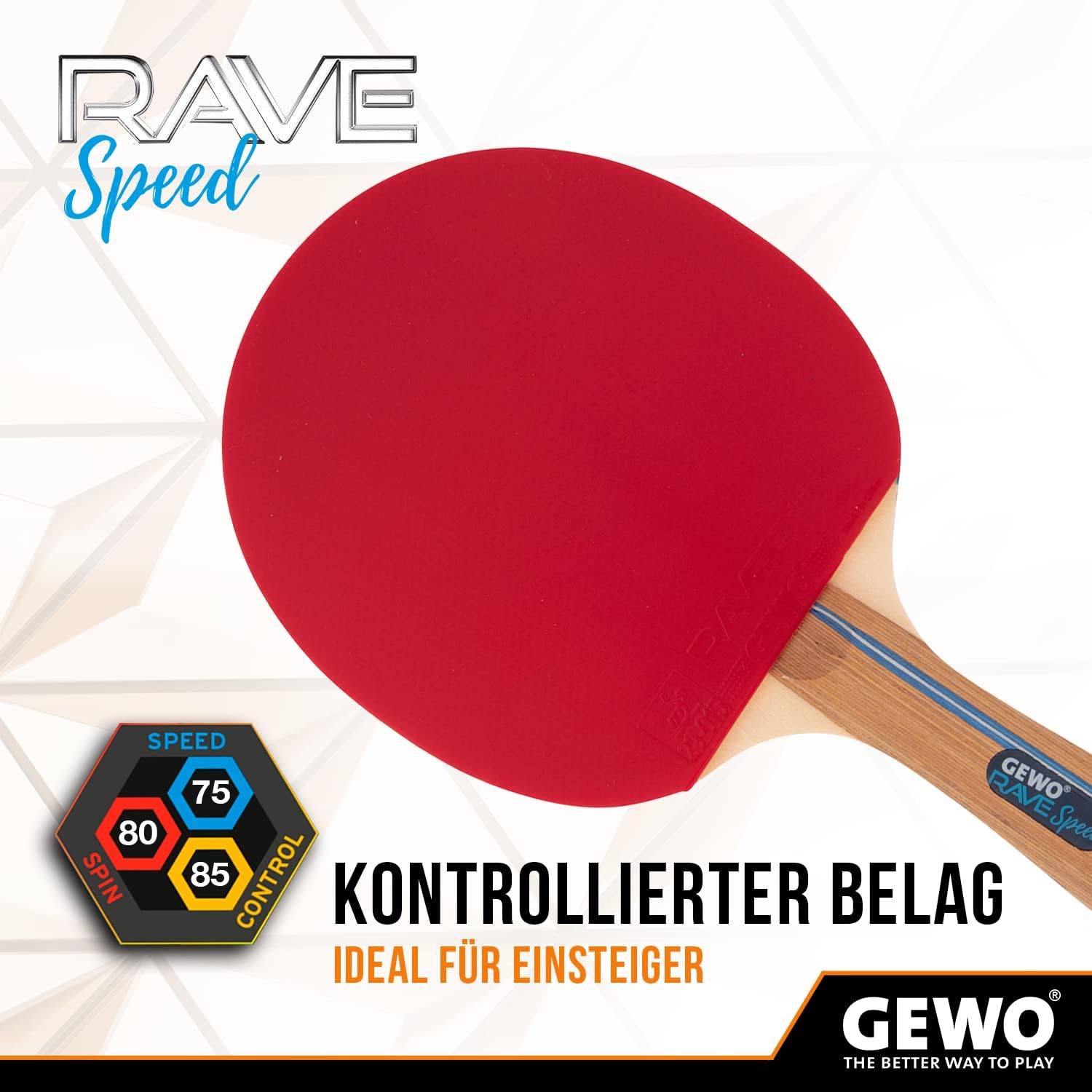 GEWO Table Tennis Paddle - Player Thunderball 2 - High Grip, Spin, Attack - Adult, Youth - 4.0 Inch Grip