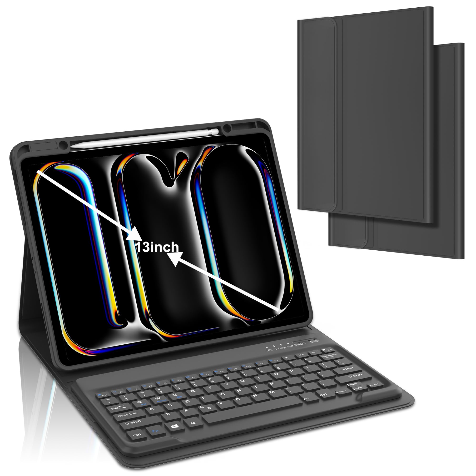 KVAGO Keyboard Case for iPad Pro 13 Inch (M4) 2024, Detachable Bluetooth Keyboard - Auto Wake/Sleep - Slim Folio Cover with Pencil Holder - Keyboard Case for iPad Pro 13 M4 2024 - Space Black