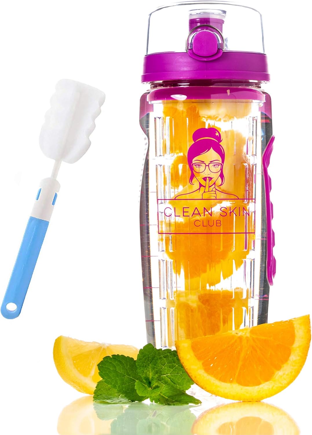 Clean Skin Club Water Bottle Infuser Flip Top Lid Dual AntiSlip Grips BPA