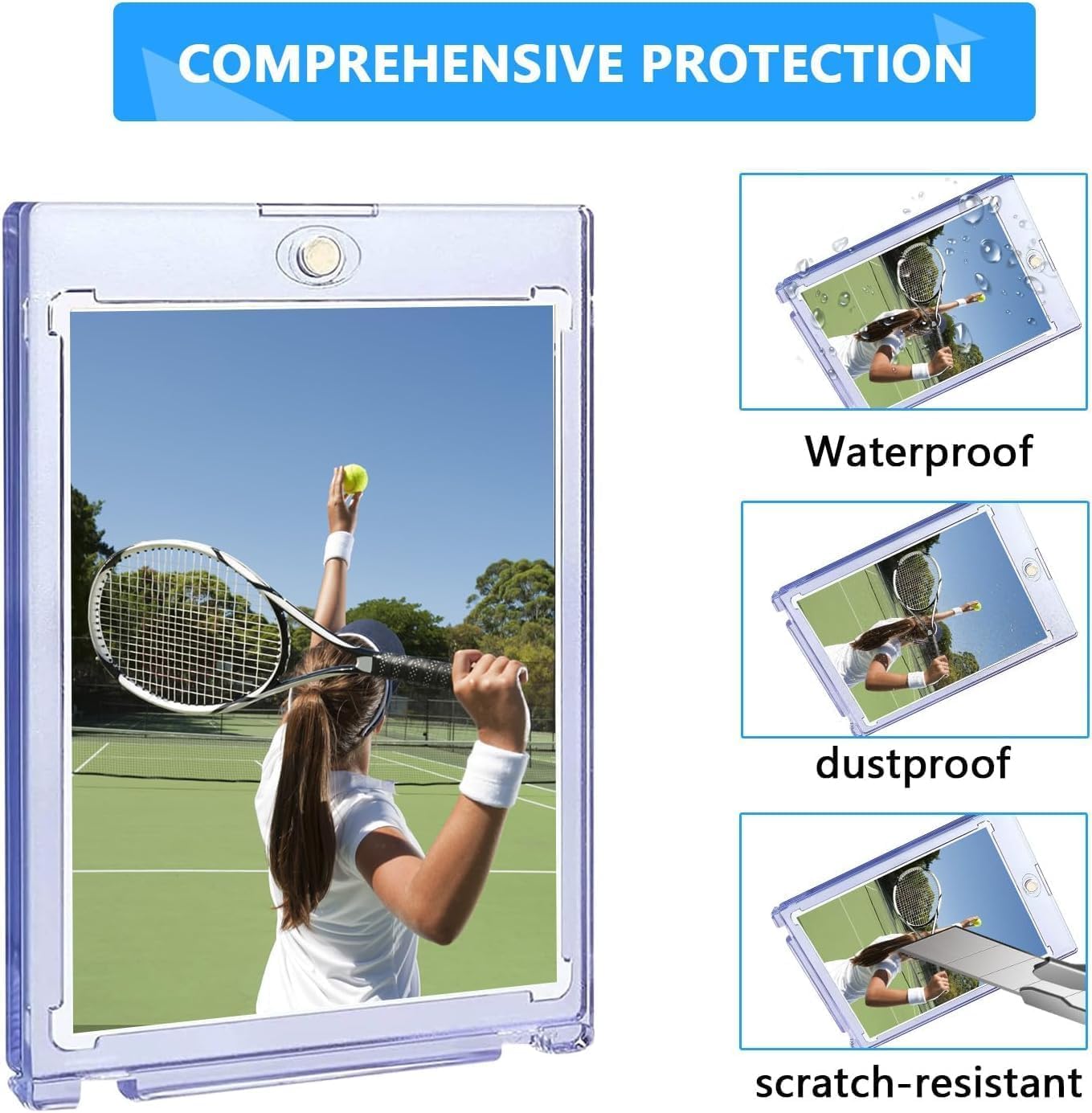 6ct Magnetic Card Holder Set - 35pt Clear Plastic Protectors for Trading Cards, MTG, YUGIOH, Sports, & More - Diamond Corner Design, UV-Resistant
