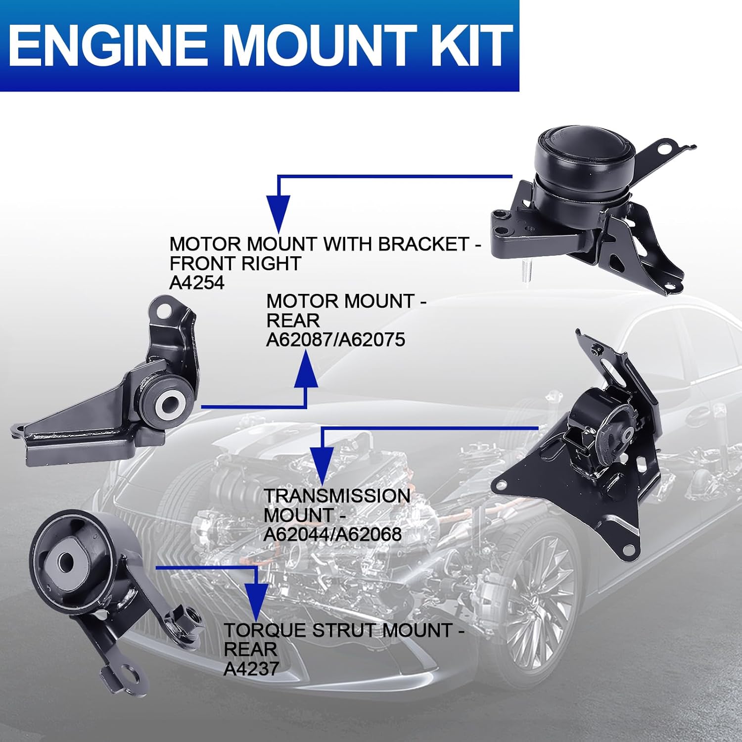 Engine Motor Mounts Set - Compatible with Toyota Yaris 2006-2011 & 2015-2017 1.5L, Replace# A4254 A62087 A62044 A4237, Set of 4