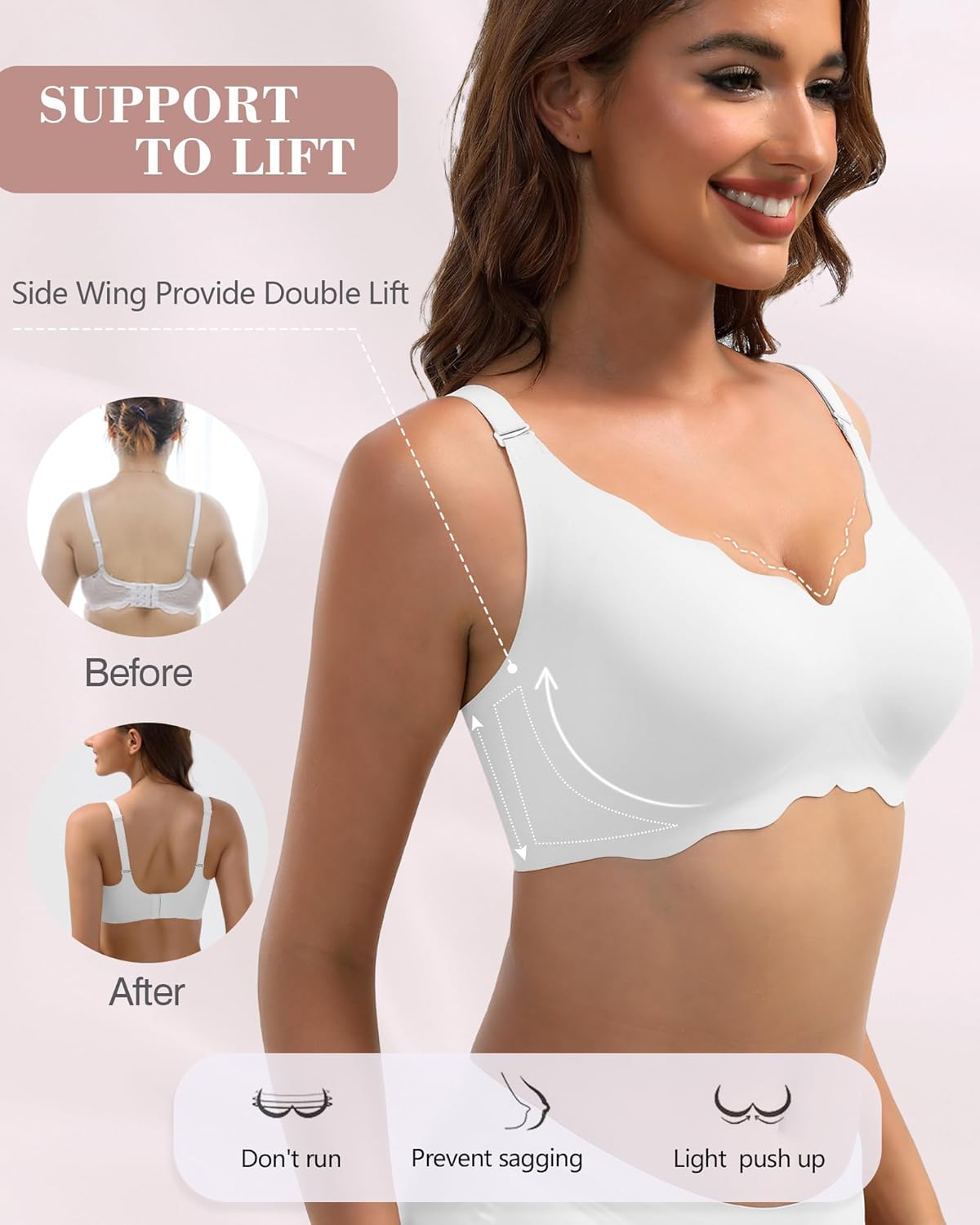 Seamless Bras Wireless No Show Comfort Full Coverage Support Bras for Older Women Lift No Underwire T Shirt Bra for Women 38C/D/DD(White XL) - Image 4