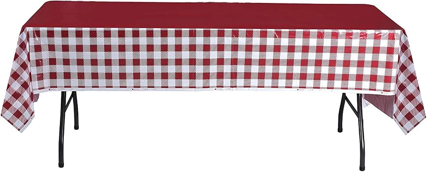 Checkered Tablecloth Red & White Gingham Tablecloth - Disposable Table Cover - Picnic BBQ Party Supplies - Birthday | Backyard | Picnic Decorations 4 Pack