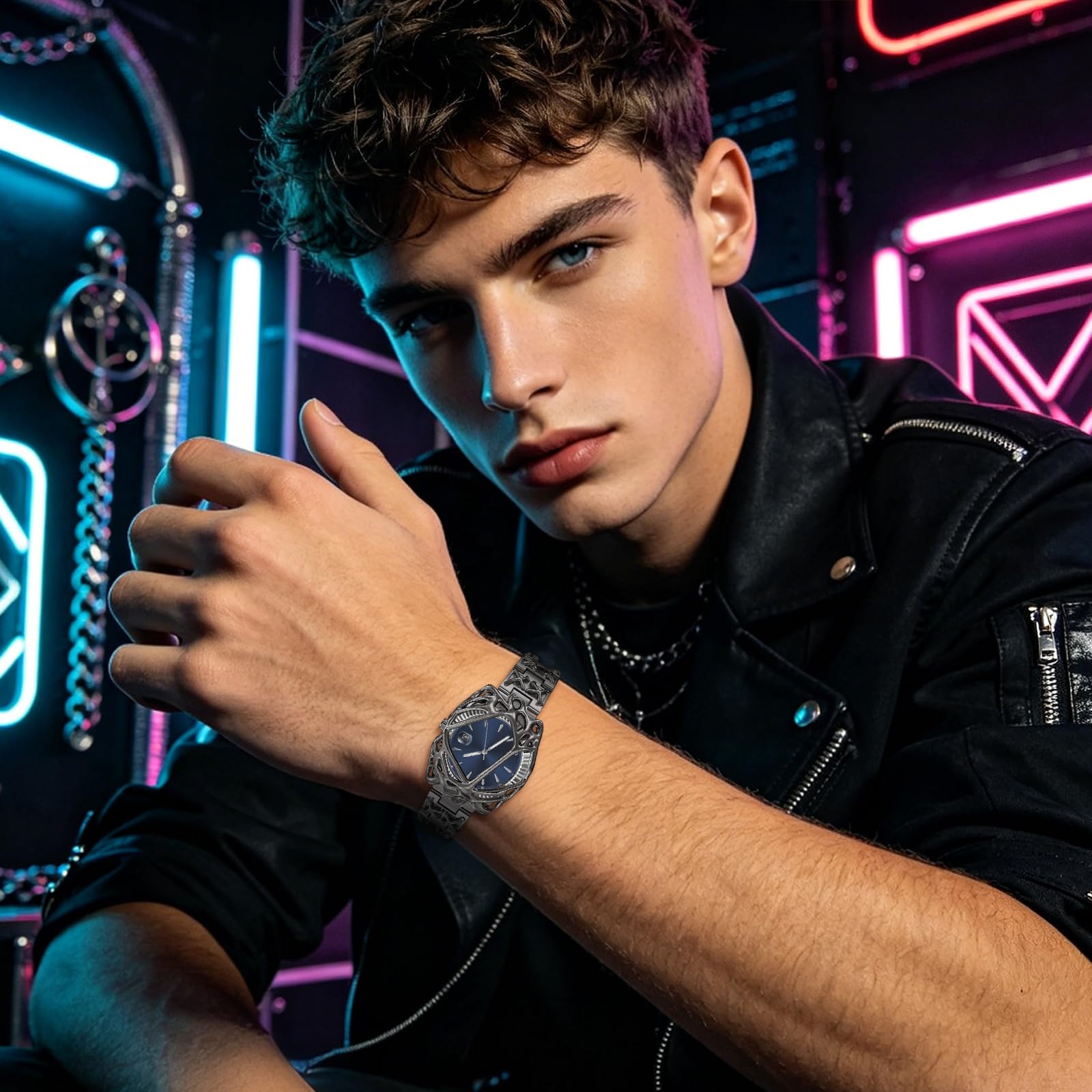 OIDEA Orologio punk da uomo: stile steampunk, hip hop, analogico, al quarzo, lancette luminose, orologio da polso per tutti i giorni e feste all'aperto