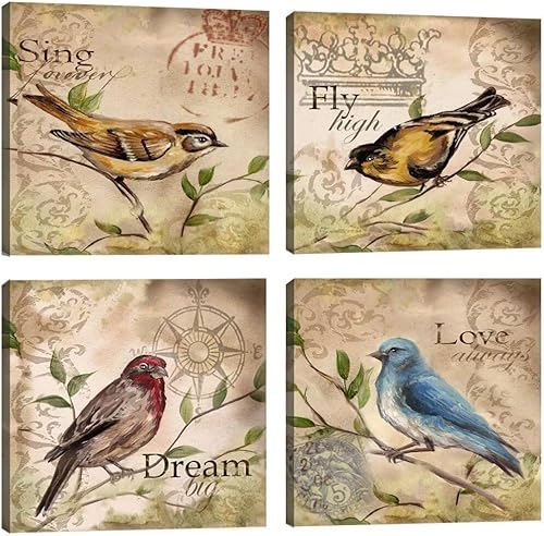 Wall HDQ Arte de pared de colibrí, decoración de pared con cita inspiradora, pintura en lienzo retro marrón impresión imagen para baño, sala de