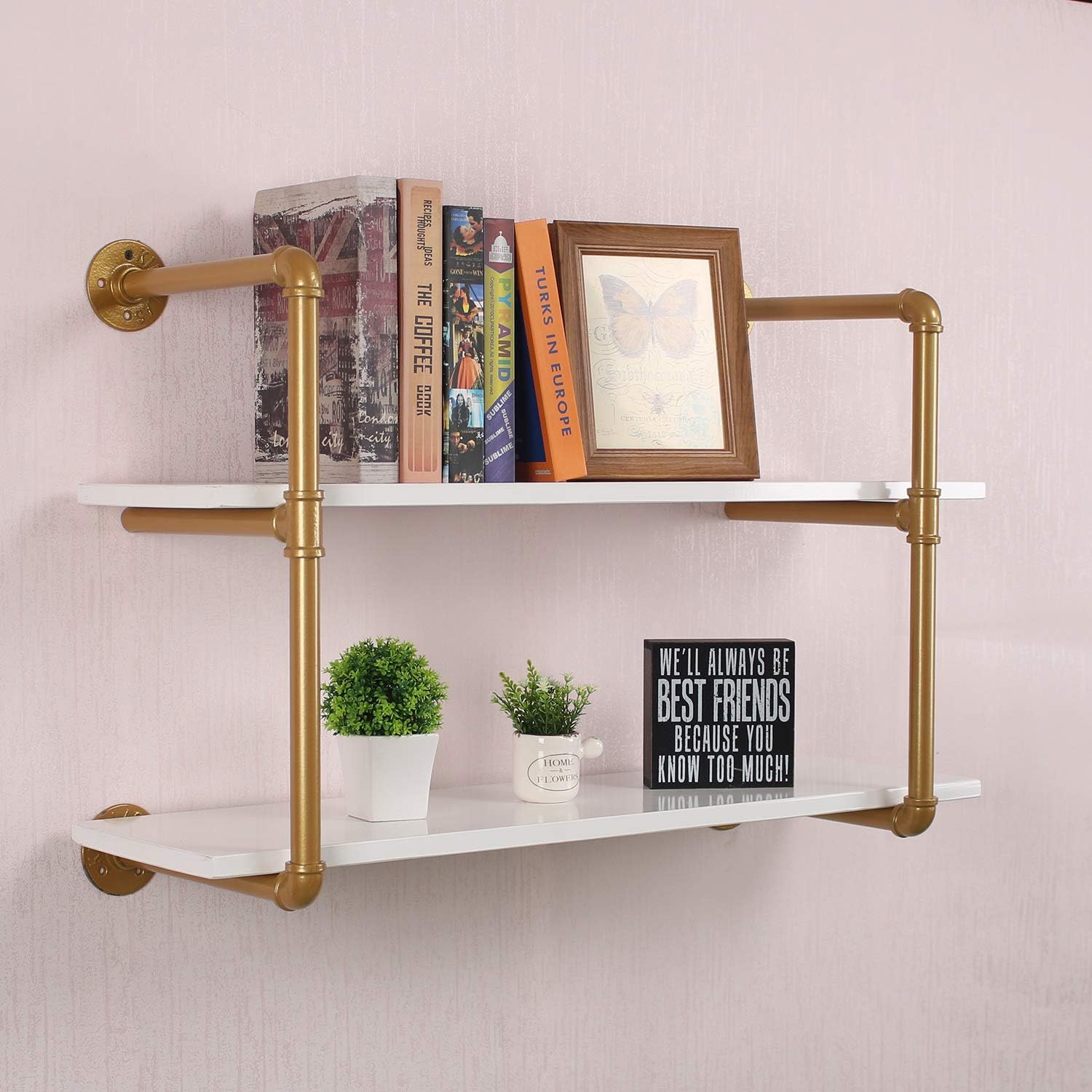 Buy MBQQ Industrial Retro Pipe Shelf 36in 2 Tier Wall Mounted,Rustic