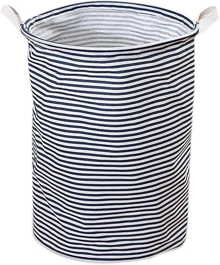 1 cesto portabiancheria pieghevole, portatile, impermeabile, a righe, colore: blu