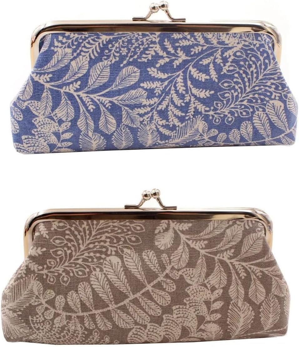 2Pcs Large Floral Coin Purses, Canvas Lock Change Purse Vintage Leaf Print Wallet Card Holders Creative Clasp Clutch Cosmetic Bag for Women Girls