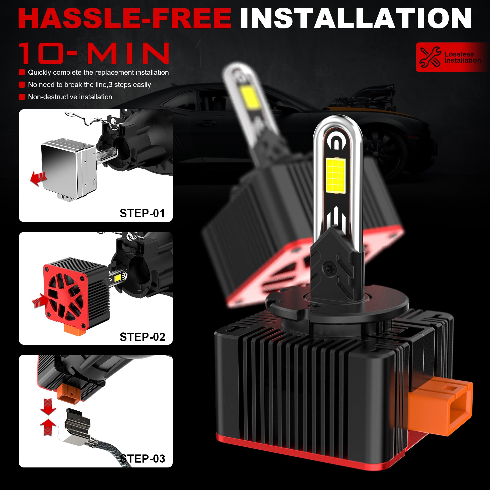 D3S D3C D3R LED Lampadine 38000LM 900% Luminosità Plug and Play Sostituire Kit OEM HID Abbagliante e Anabbagliante, 2 Lampade