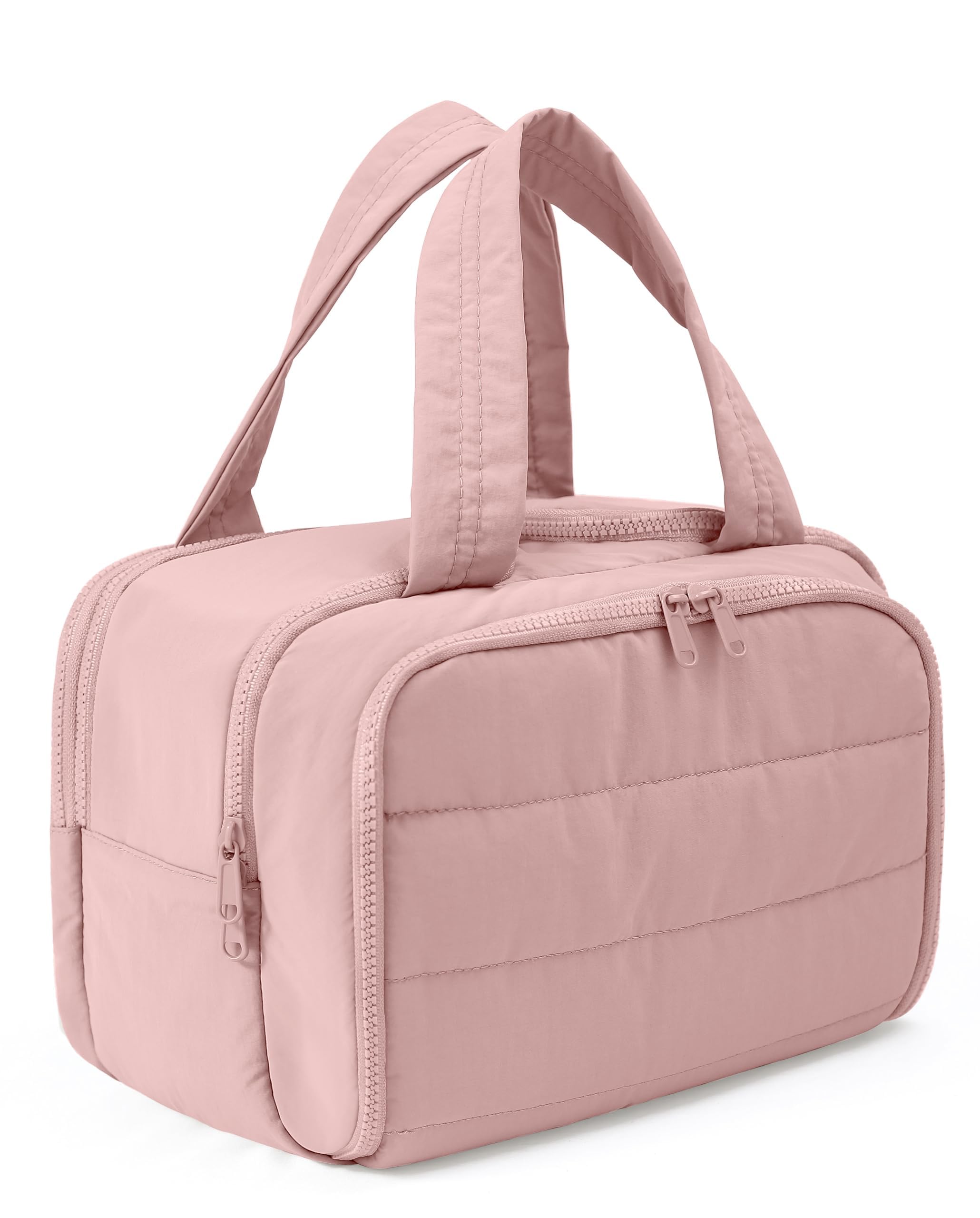 Travel Toiletry Bag for Women, Large Lightweight Puffy Makeup Bag, Wide-open Wet-Dry Separation Organizer with Multi-Pocket & Carry Handle for Toiletries, Cosmetics, Essentials, Dark Pink-picture-36