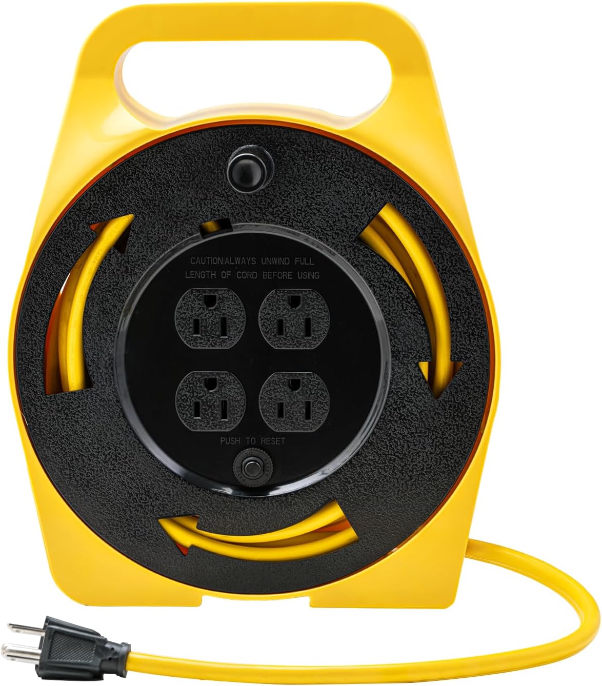 25 FT Extension Cord Reel with 4 Grounded Outlets, Hand Wind Retractable, 16 AWG/3C SJTW Power Cord, 10 Amp Circuit Breaker, ETL Listed