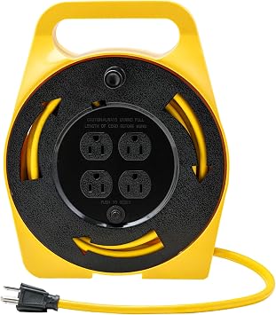 Extension Cord Reel with Outlets, Retractable Extension Cord, 25FT, 16 AWG/3C SJTW Power Cord, 10 Amp Circuit Breaker, ETL Listed