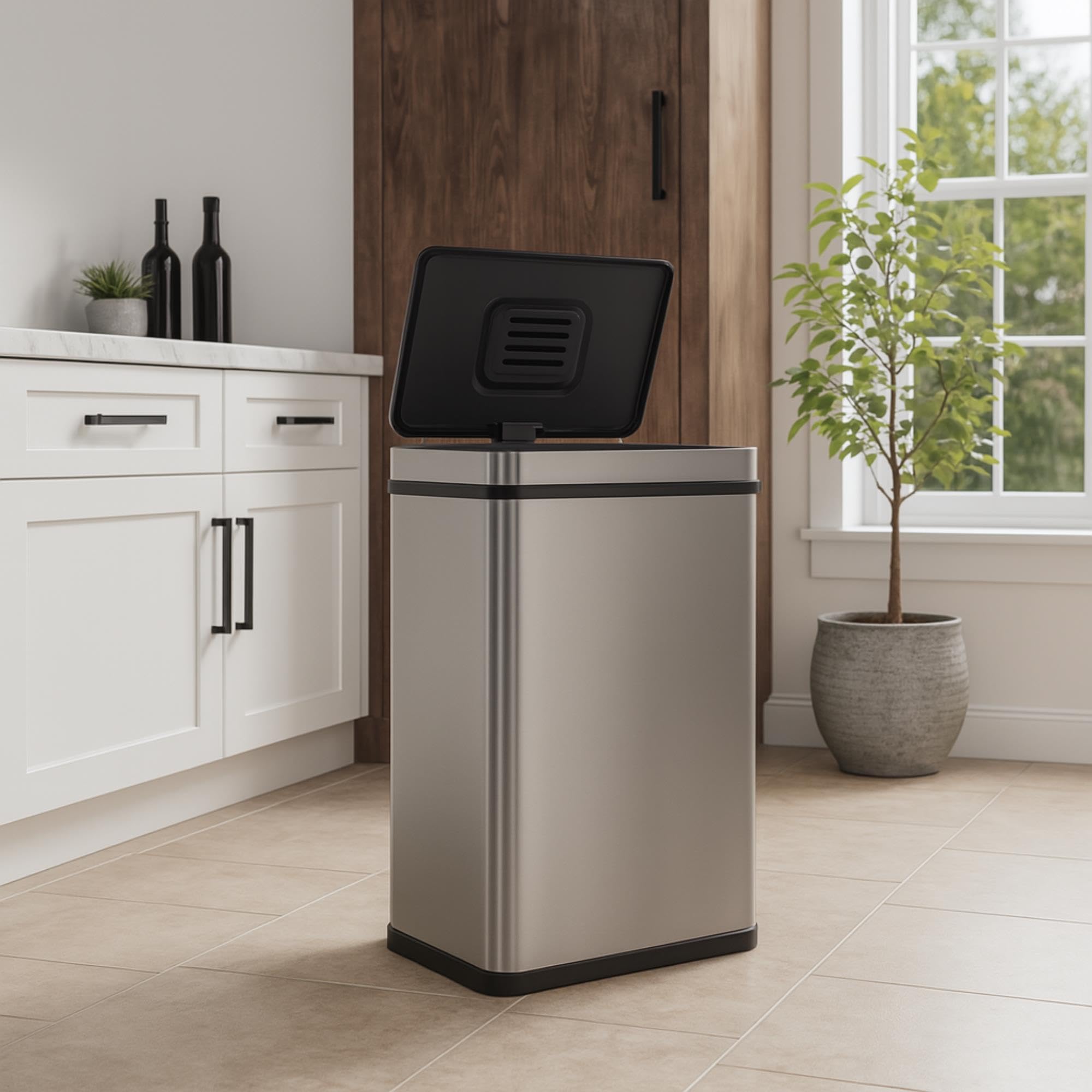 Cubo de Basura de 70L color Metálico en Acero inoxidable con Sensor automático y Filtro antiolor 78cm altura