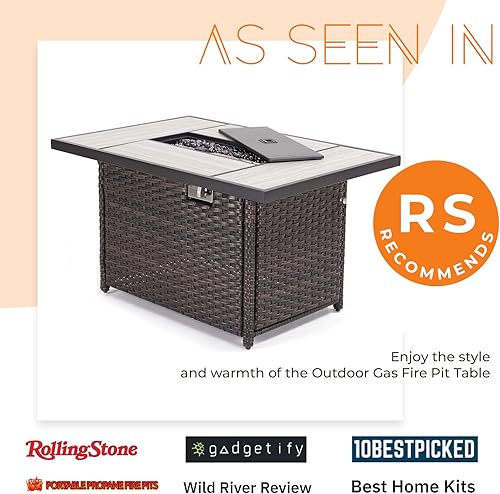 Miniatura 2 de Grand patio - Mesas de patio para fogata de gas propano al aire libre de 43 pulgadas, con base de mimbre de resinarectangular