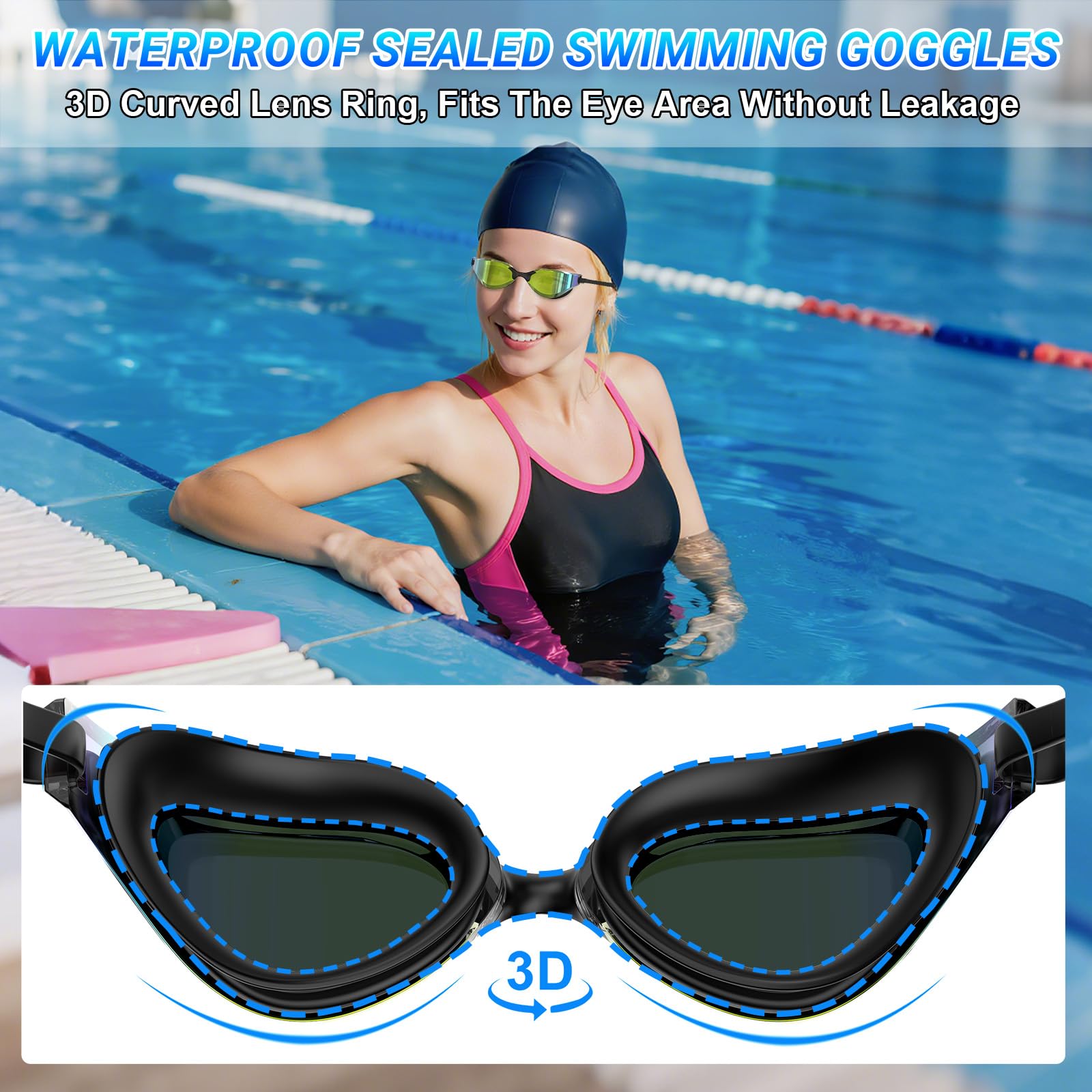 Gafas Natación Polarizadas Antivaho UV400 Correa Silicona Ajustable Profesional Adultos Adolescentes Deportes Acuáticos