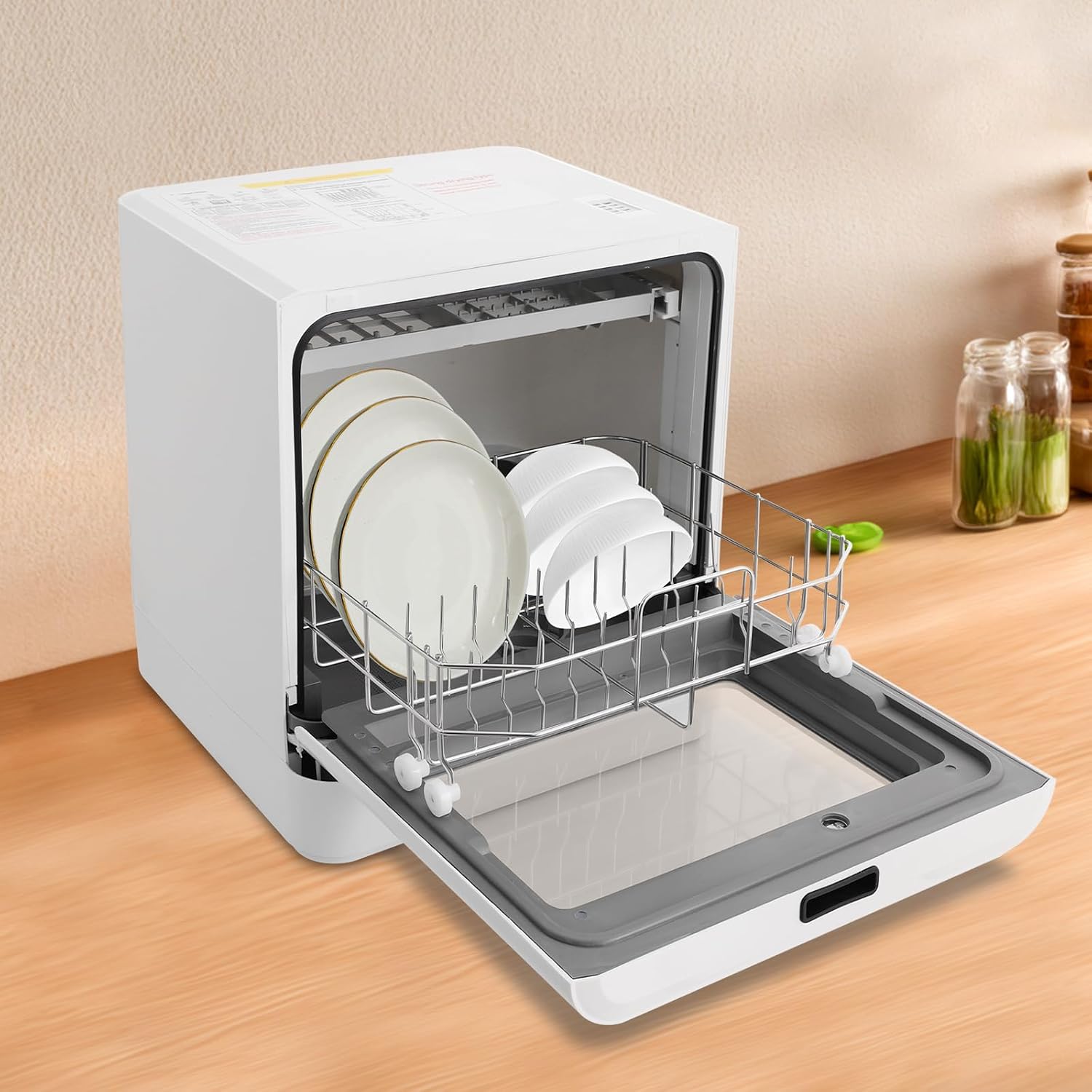 Countertop Portable Dishwasher, 800W 110V Automatic Compact Dishwashing Machine Portable Mini Dishwasher with 4 Washing Programs, 360° Spraying Cleaning for Homes, Apartments and RVs