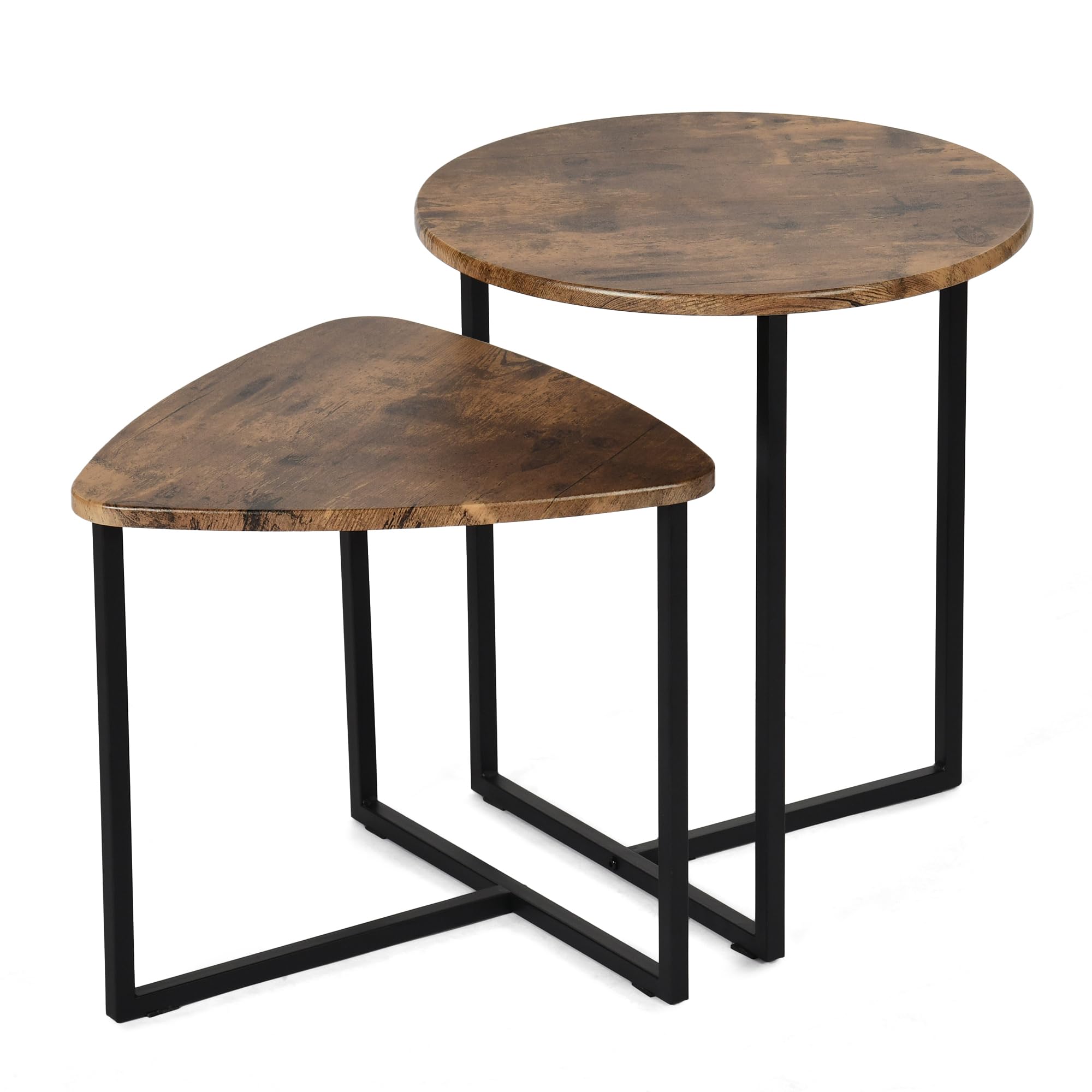 MEUBLE Cosy Juego de 2 Mesas de Café Auxiliares para Sala de Estar, Mesita Nido en Madera de Ingeniería y Metal, Estilo Industrial, Marrón