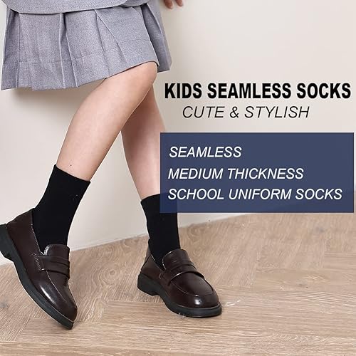 Miniatura 2 de Marchare Calcetines para niñas sin costuras, calcetines escolares de algodón, color blanco, negro, gris, azul marino, paquete de 6