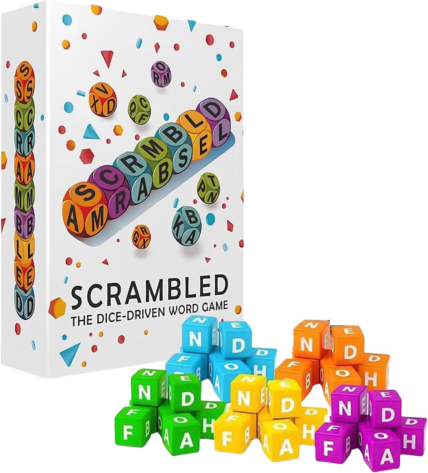 Scrambled Dice Word Game for 1-5 Players, Fast-Paced Family Board Game, Brain Exercise Party Games, Spell, Shout, Win in This Ultimate Brain-Sprint Challenge for Family Party, Gamenight, Hangout