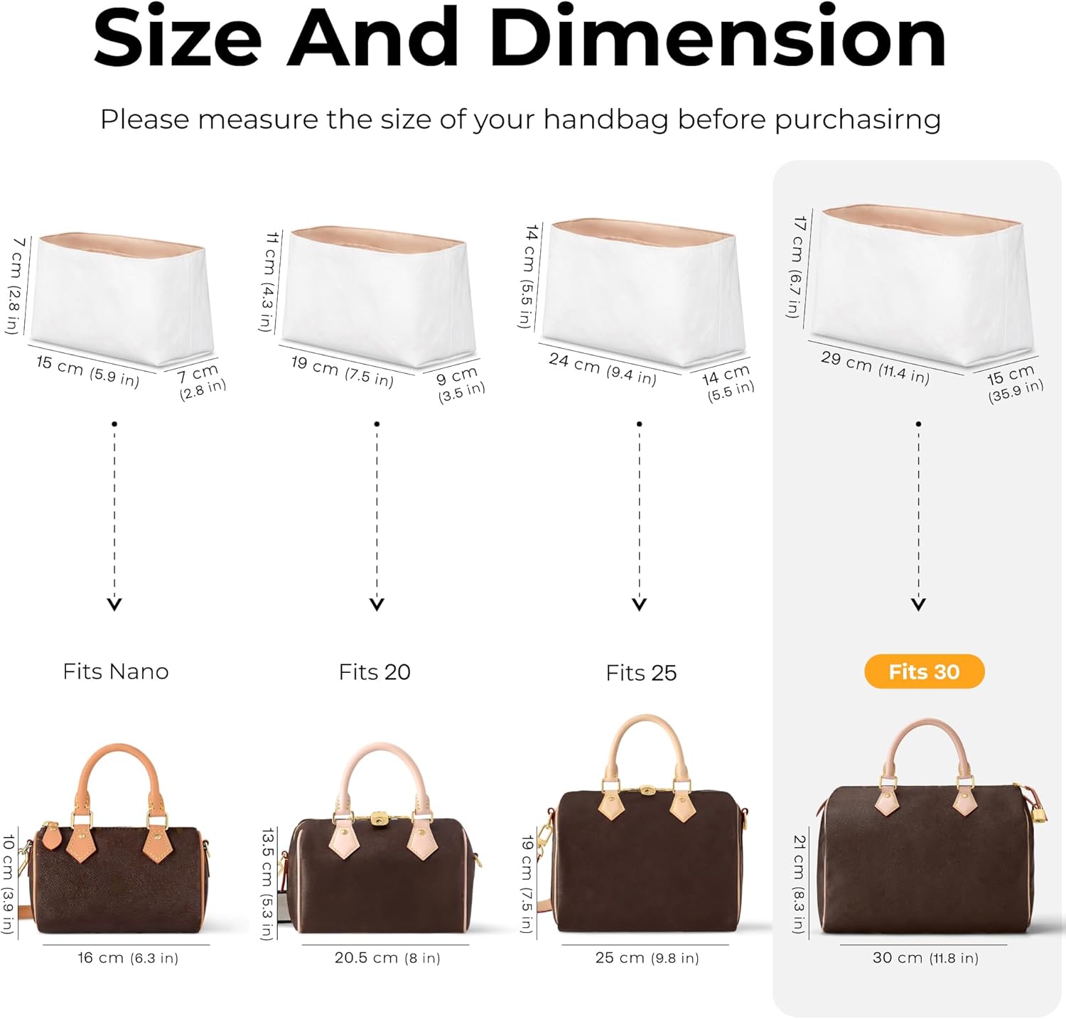 Handbag Organizer Insert for LV Speedy 30, Custom Fit Inside Premium Vanile Lightweight WaterResistant Purse Insert with Cup Holder Accessories - Image 2