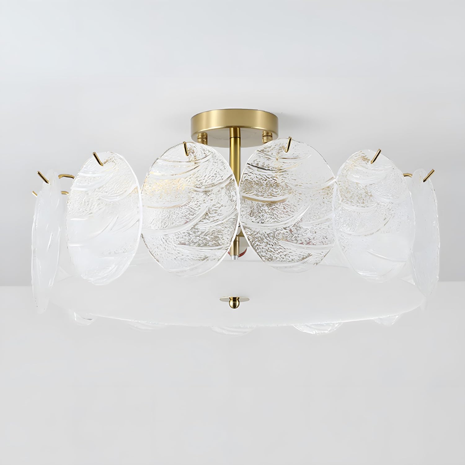 Bofea-8-Lights Semi Flush Mount Ceiling Light Fixture,Brass Gold Glass Crystal Drum Light Close to Ceiling Light,Large Modern Farmhouse Glass Ceiling Light Fixtures for Bedroom,Entryway,Hallway.