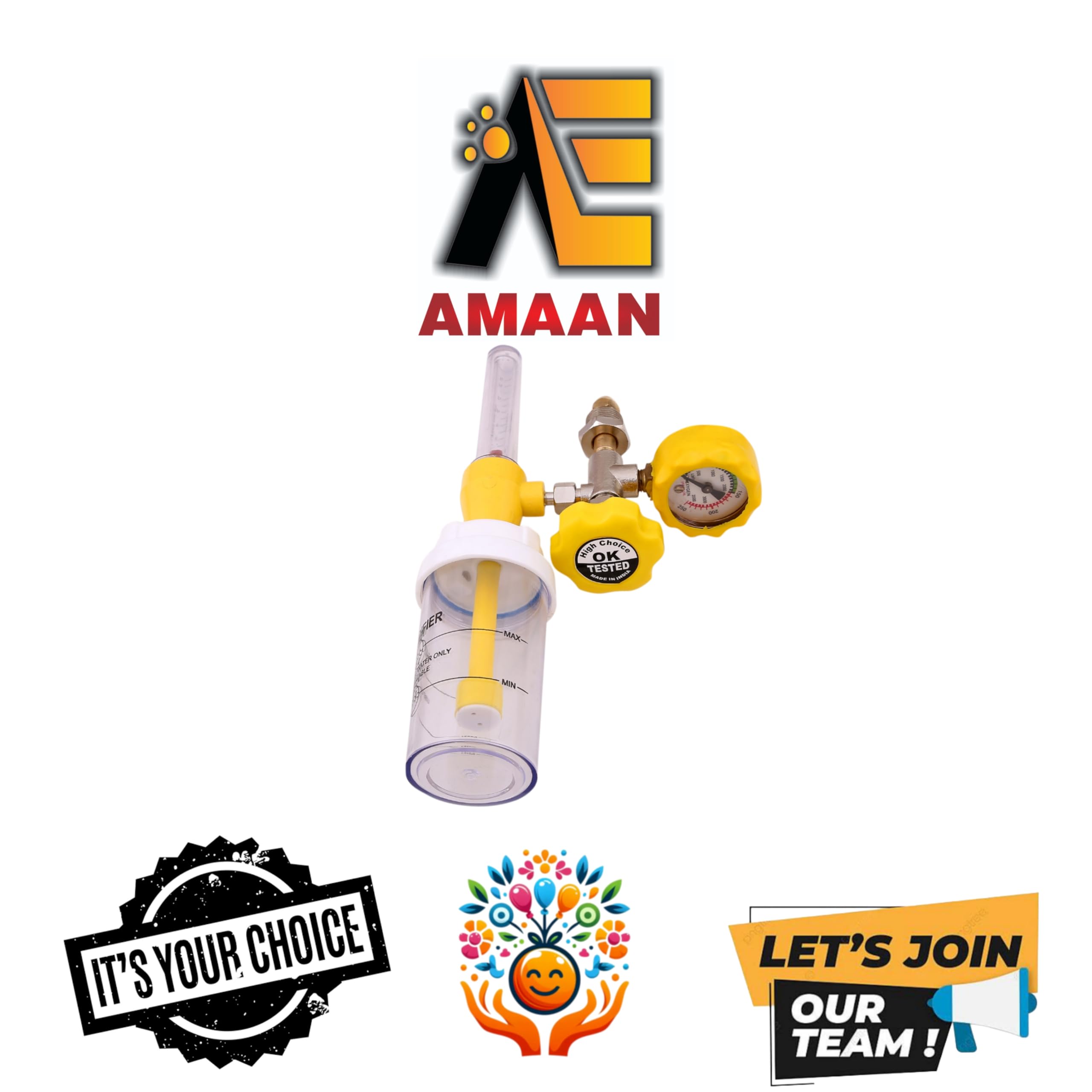 Amaan Oxygen Flow Meter With Humidifier Bottle || Flowmeter For Oxygen Cylinder Humidifier Bottle o2 Regulator || Oxygen Flow Meter With Fine Adjustment Valve - Image 5 thumbnail