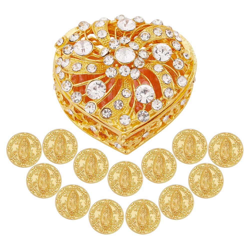 Arras De Boda Cristiana Lot de 13 pièces de monnaie dorées en forme de cœur Cristaux Boîte de décoration de mariage Arras De Boda Cristiana pour cérémonie de mariage Cadeaux pour mariage