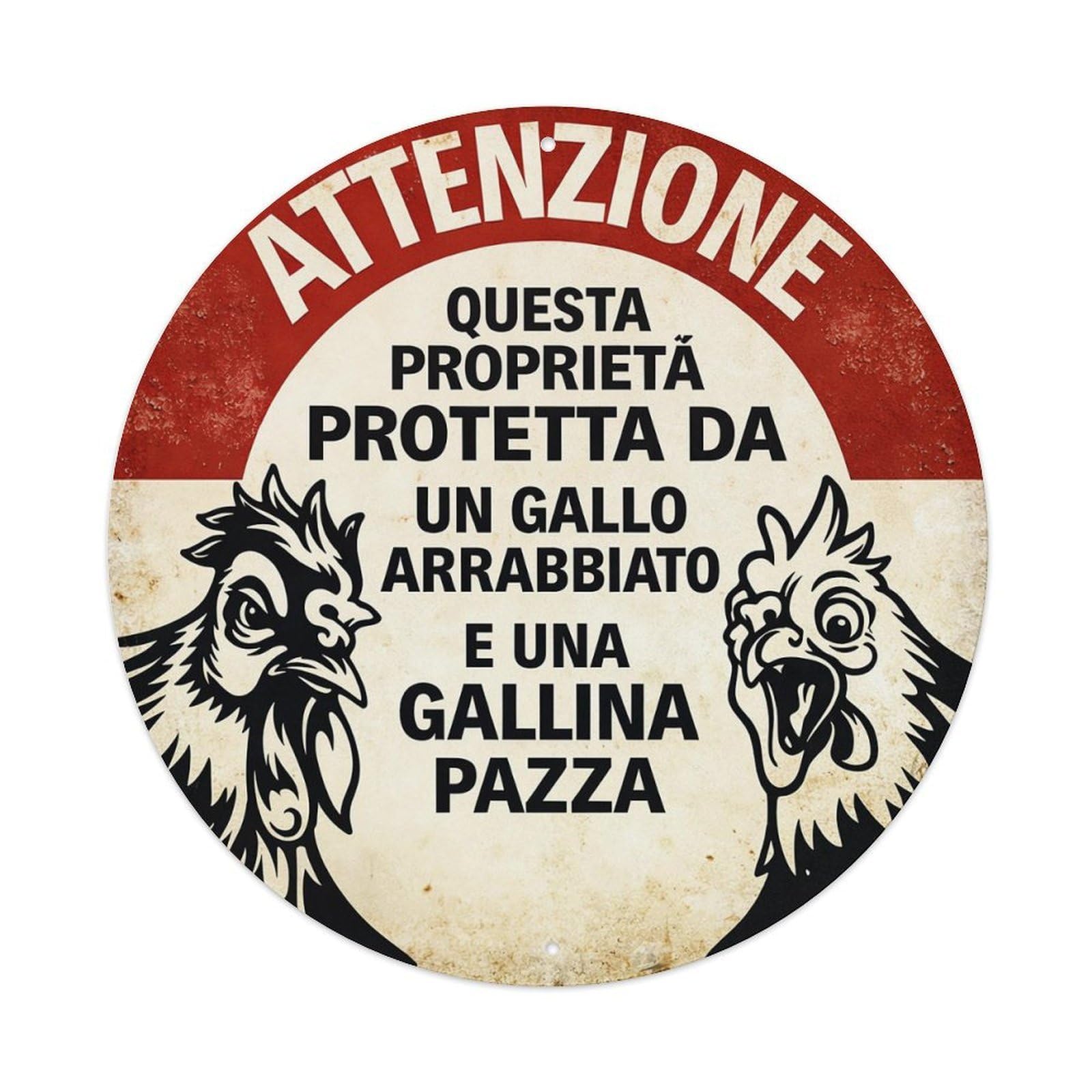 Attentive Rooster And Crazy Hen Metal Tin Sign Plaque