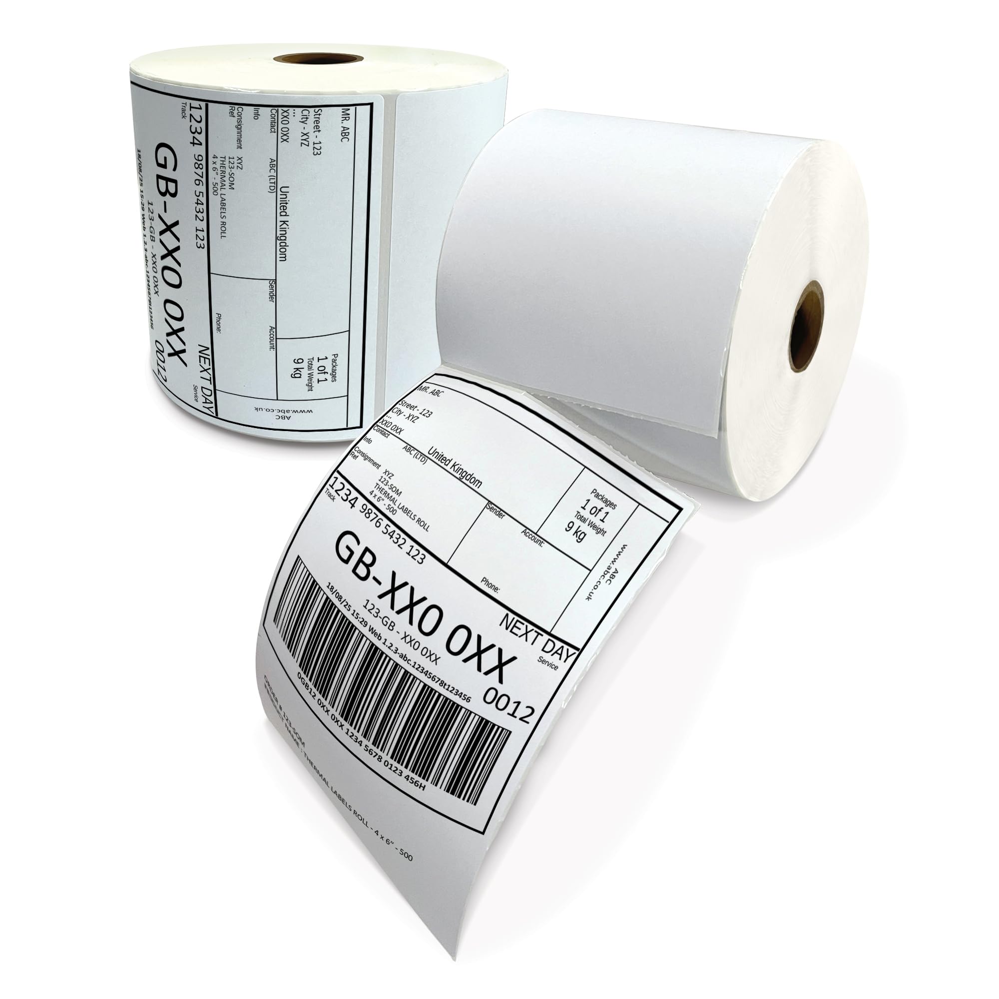 JeeJaan® 2 Rolls/500 Thermal Shipping Labels 100 x 150 mm 4x6 Roll 1000 Premium Coated Direct Sticky Thermal Labels Works with Zebra MUNBYN Rollo TSC Citizen Label Printers — image 1