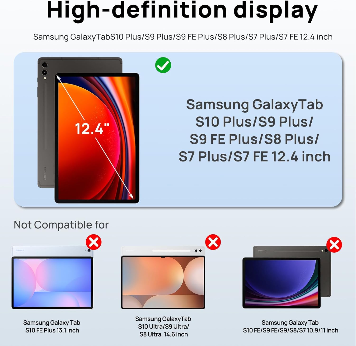 Gerutek Case for Samsung Galaxy Tab S10 Plus/S9 Plus/S9 FE Plus/S8 Plus/S7 Plus/S7 FE 12.4 inch, Full-Body Drop Protective Case with Screen Protector, Pencil Holder, Rotating Hand Stand Strap, Black