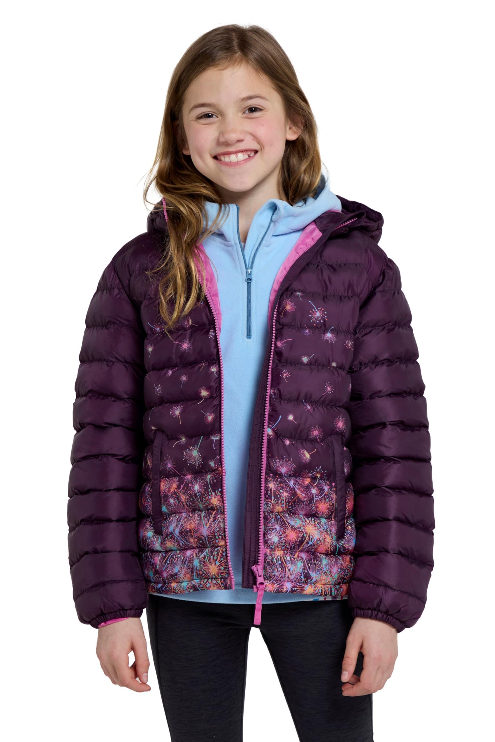 Mountain Warehouse Printed Seasons Boys Padded Jacket - Water-Resistant Puffer Coat, Lightweight Microfiber Filling with Elasticised Cuffs & Two Front Pockets Purple Teen Size 13 Years