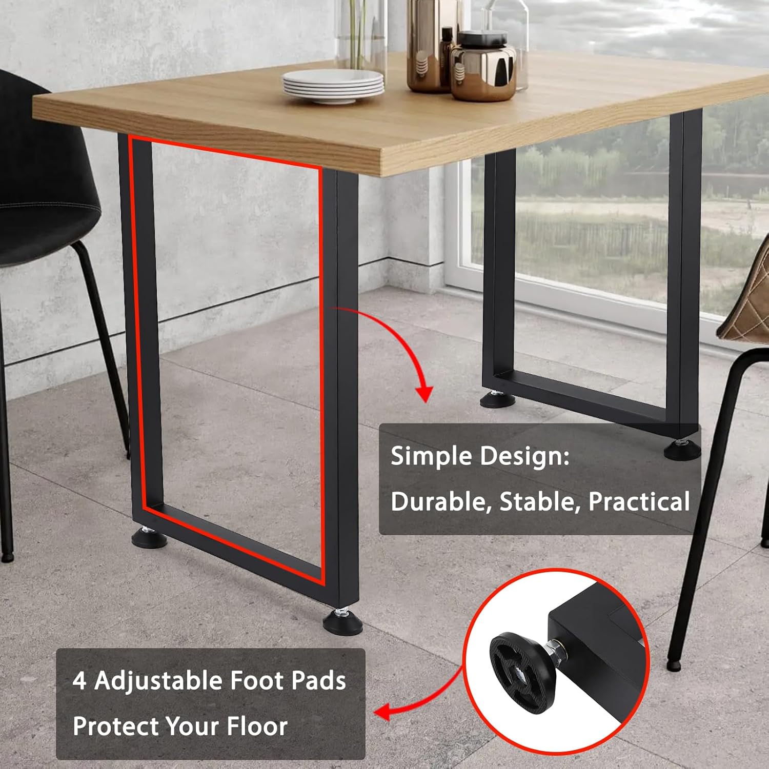 28" H x 17.7" W Metal Table Legs, Adjustable Furniture Legs, Table Legs Replacement Heavy Duty Square Tube Desk Legs Furniture Legs for Coffee Table, Dining Table