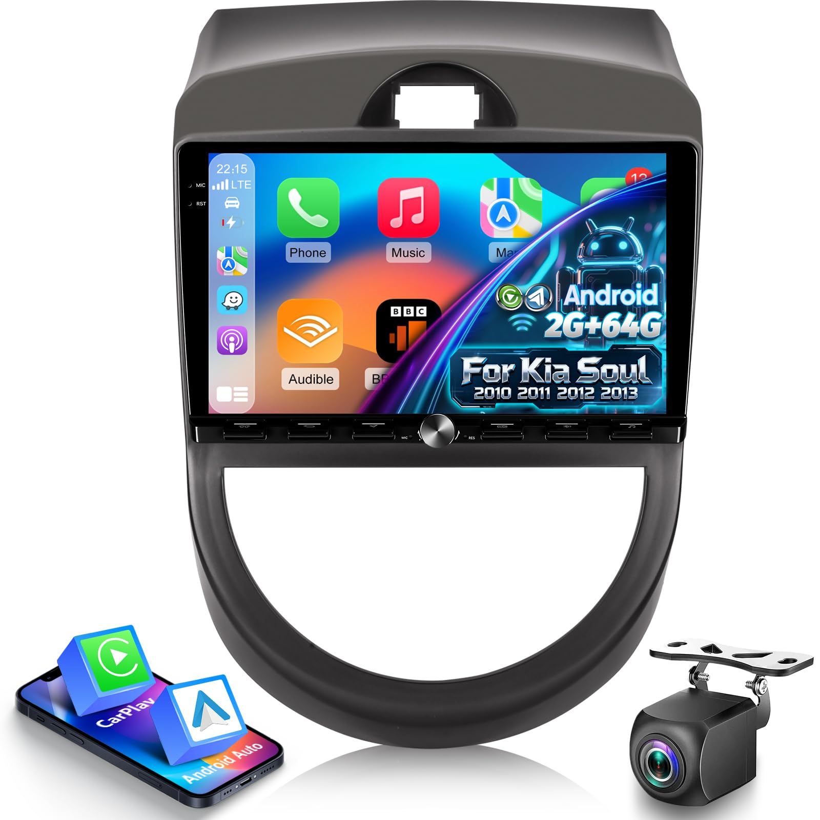 Photo 1 of [2+64] Volxcereo Car Radio for Kia Soul 2010 2011 2012 2013, 9 inch Android Double Din Touchscreen Stereo with Carplay/Android Auto, GPS Navigation, WiFi, Bluetooth, SWC, FM/RDS, EQ, DSP