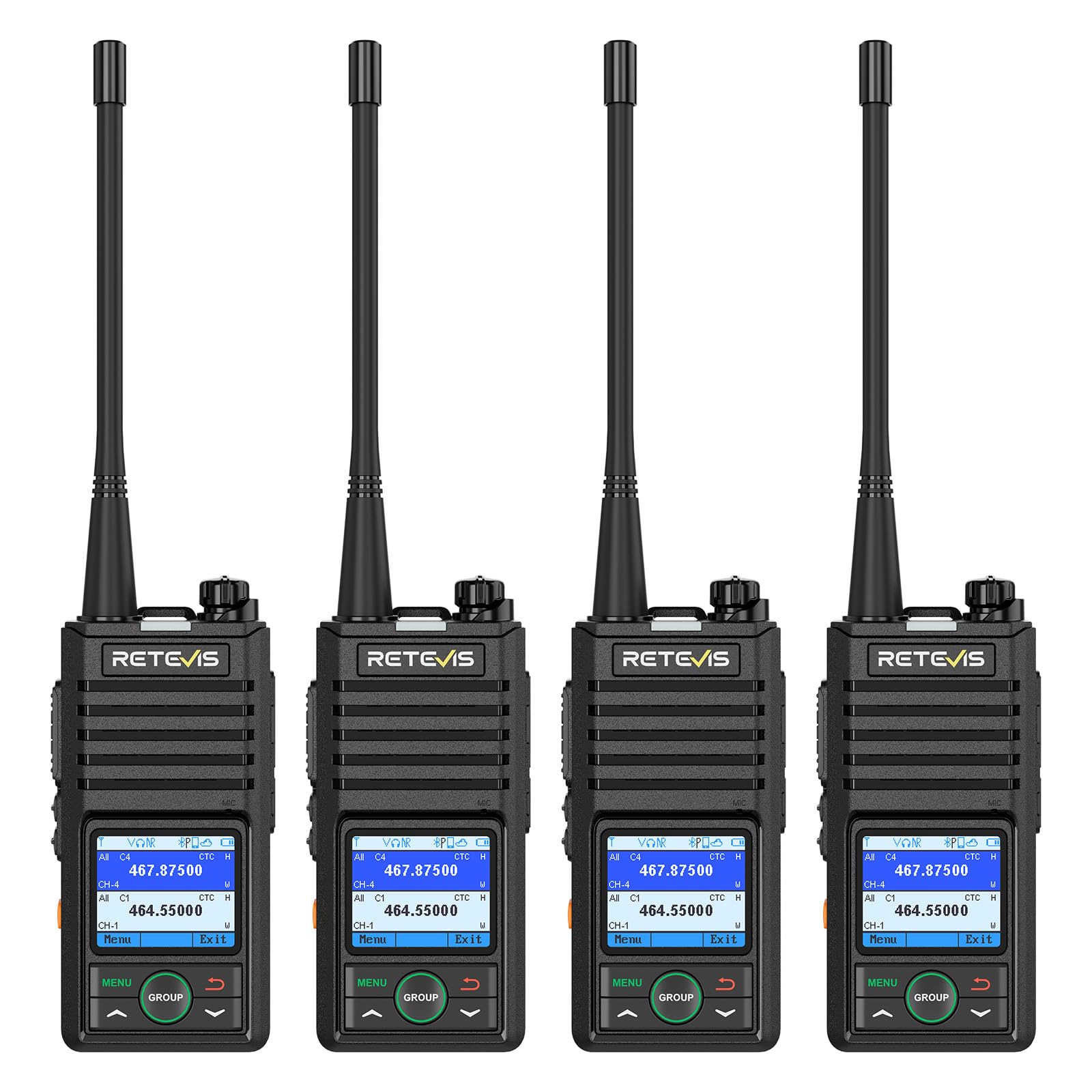 Retevis RB58 Business Walkie Talkies (4-Pack) – IP54 Water Resistant Two-Way Radios with Noise Cancelling, 300,000 sq. ft/25 Floor Range,Bluetooth,