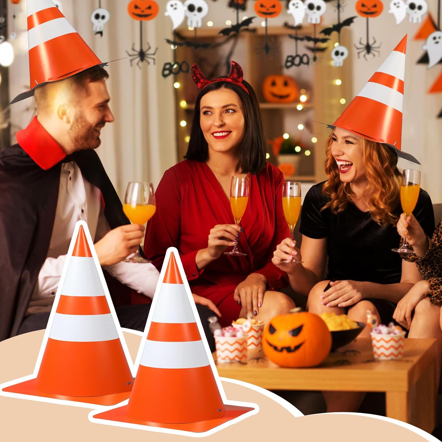 AmazingSpark 12 Pcs Halloween Orange Traffic Cone Hats Funny Unisex Halloween Costume Road Construction Cone Hats for Costume Parties, Events