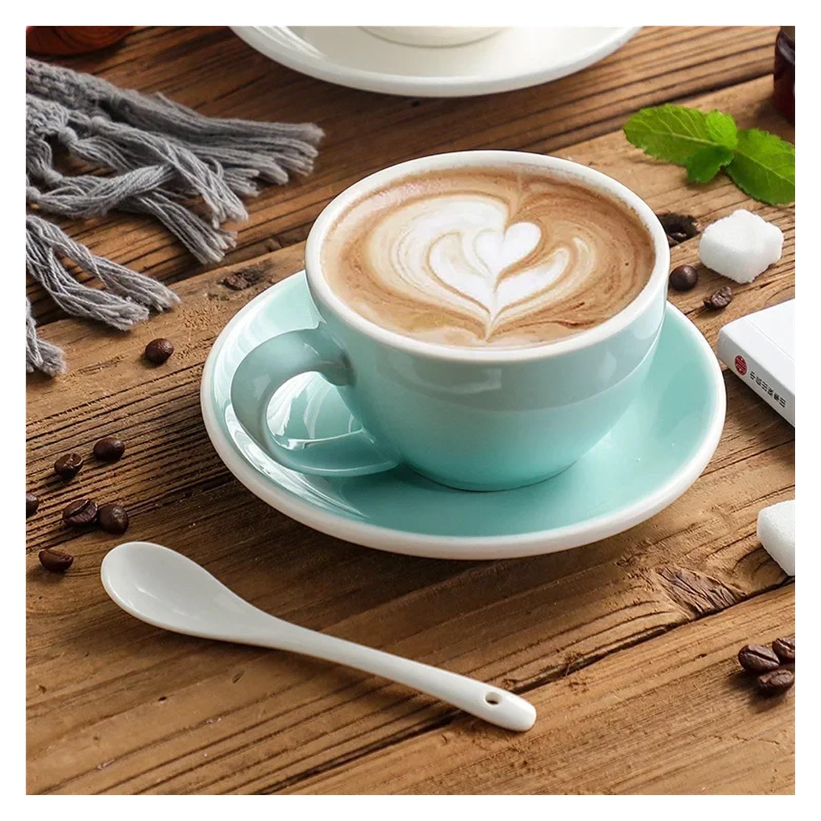 Tazas de café grandes de cerámica, Juego de tazas café porcelana multicolor 300 ml(B)