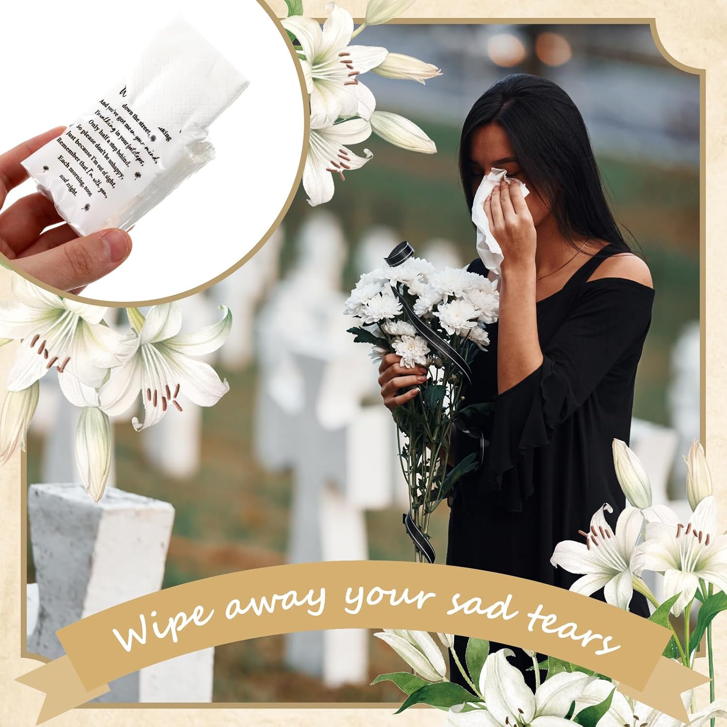 Sinmoe 30 Pack Funeral Tissues 3 Ply Pocket Travel Size Poem, Memorial image 3