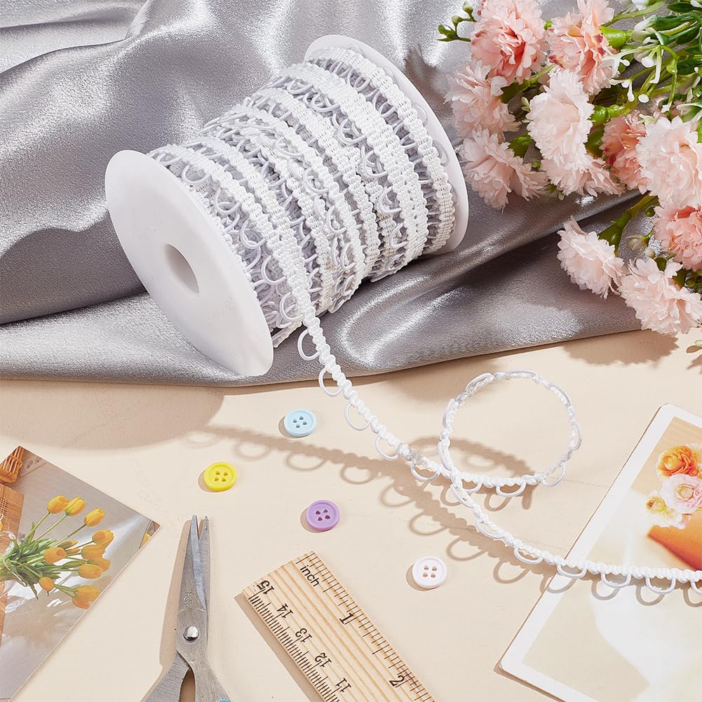 BENECREAT 22,5 m di nastro intrecciato in nylon con asole elastiche, cordino bianco con bottoni per corsetti, cordino elastico con bottoni per abiti da sposa, decorazioni per costumi e cucito, 12 mm