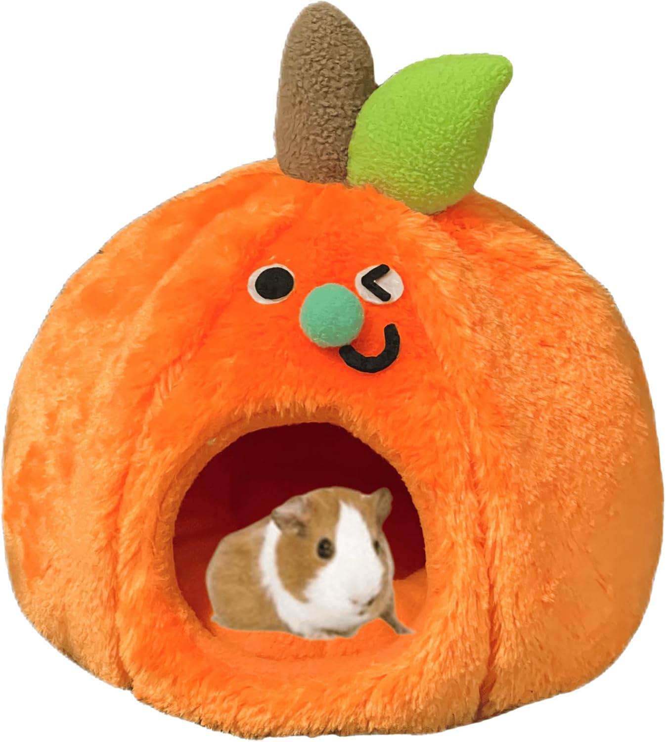 Guinea Pig Bed Hideouts Warm Small Animal Pet Beds Orange Hamster Bed House Accessories for Guinea Pig Chinchilla Hedgehog Hamster (Dia. 13.78 in)