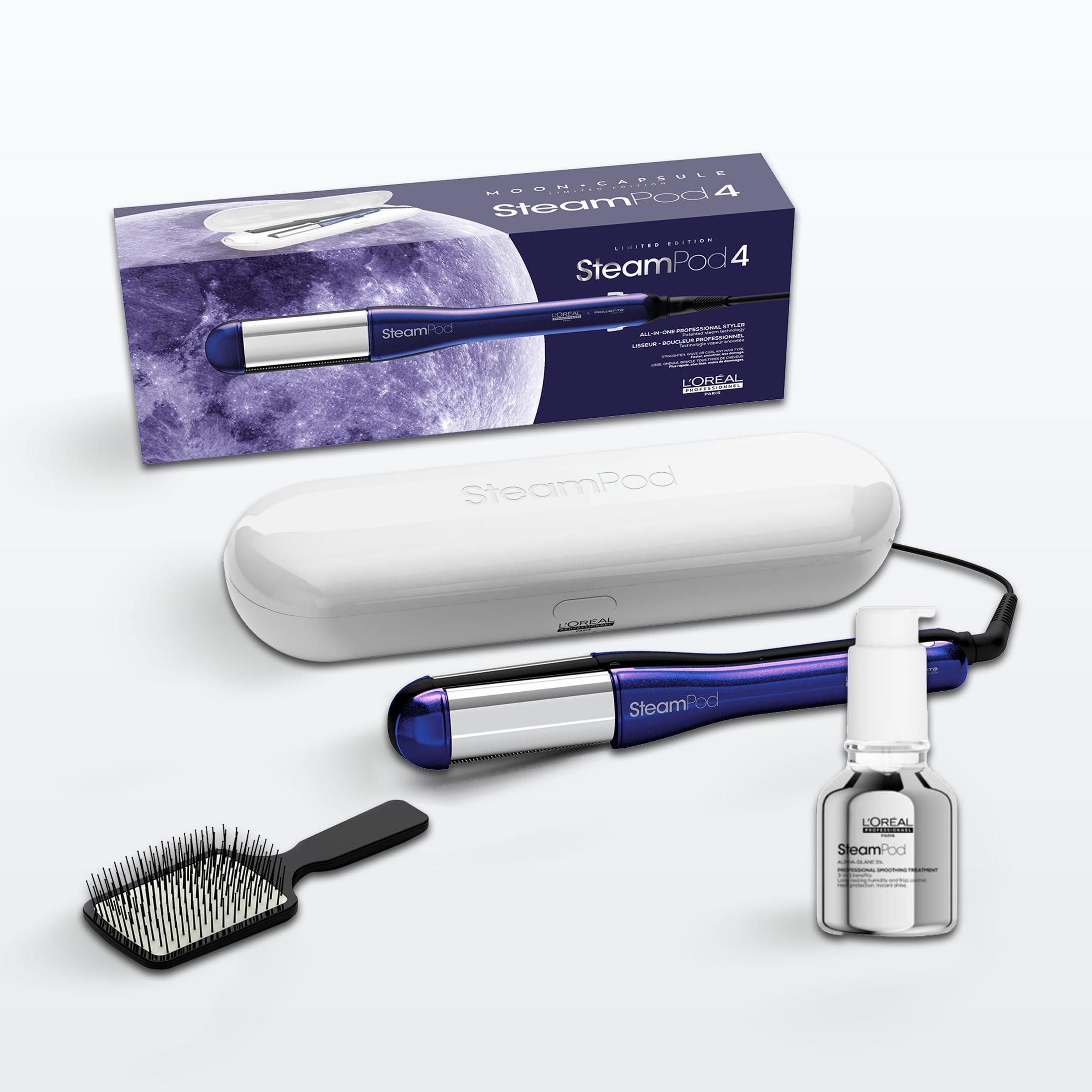 L'Oréal Professionel Set con SteamPod 4 Plancha de Pelo a Vapor Edición Limitada Moon Capsule, Sérum Concentrado SteamPod 3-EN-1 y Cepillo, Para Todo Tipo de Cabello, 50 ml