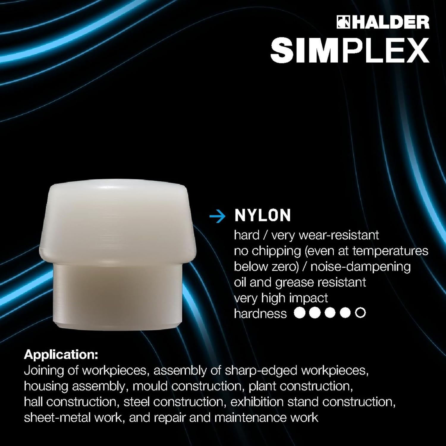 Halder Simplex Soft-Faced Mallet 3028.030 – Medium-Hard Rubber Insert, Hard Nylon Insert, Cast Iron Housing with Handle Protection Sleeve, Varnished Wooden Handle, 30mm, .8 lbs.