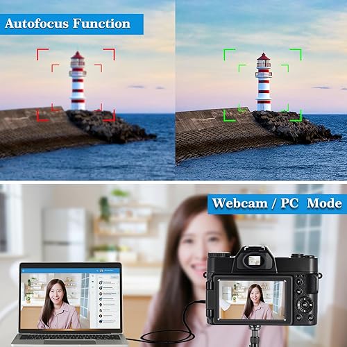 Miniatura 4 de ISHARE Cámara digital para fotografía, cámara de vlogging 4K 48MP para YouTube con WiFi, pantalla abatible de 180 grados de 3 pulgadas, zoom digital