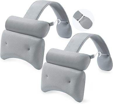 2-Pack Dual-Section Pillows Grey for Hot Tub, Spa, Bathtub & Pool